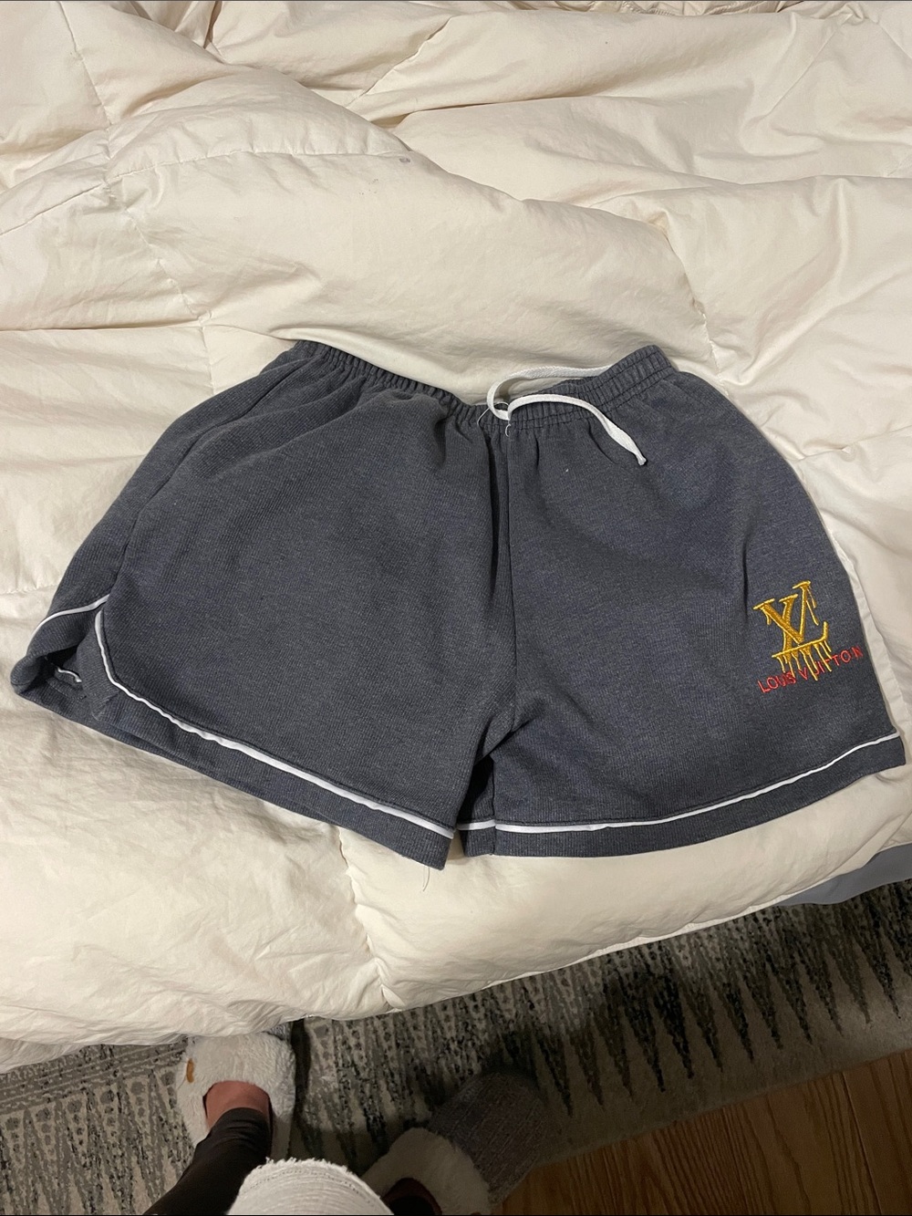 Louis Vuitton Charcoal Athletic Shorts with Yellow & Red Logo